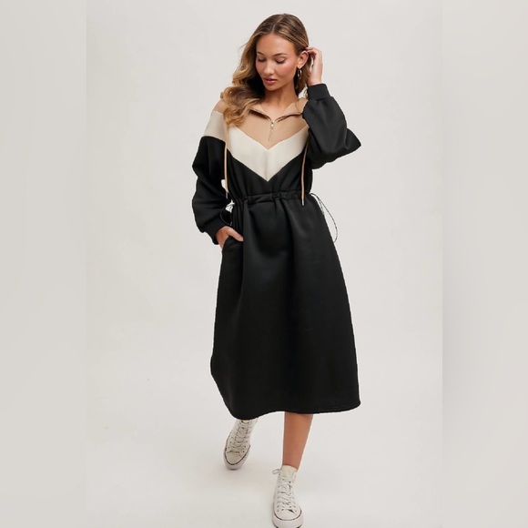 NWT Boutique Amelia Chevron Color Block Midi Hoodie Dress - Picture 6 of 9